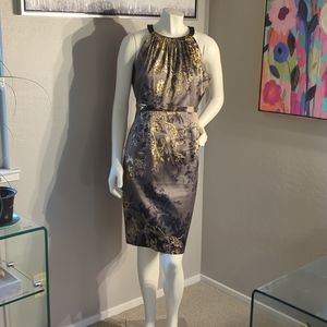 Tahari Pearl Caramel Gold Brocade Dress Size 4 NWT